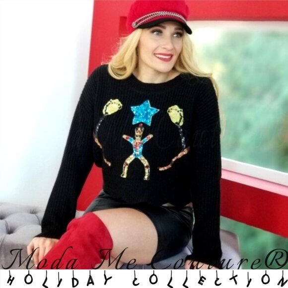 TOY SOLDIER - Black Knit Christmas Sweater - Picture 1 of 4